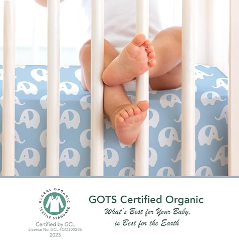 Image of 100% Organic Cotton Fitted Sheets for Standard Crib and Toddler Mattresses /Pads 28 inch x 52 inch and up to 6 inch Thick. Boys and Girls. Compatible with Dream On Me, Safety 1st, Newton, and Other Brands