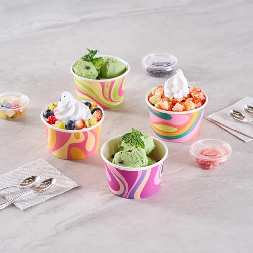 Image of Coppetta 8 Ounce Dessert Cups, 200 Greaseproof Ice Cream Cups - Lids Sold Separately, For Hot And Cold Foods, Midnight Groove Paper Yogurt Bowls, Disposable, Sturdy - Restaurantware