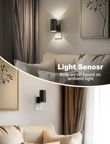 Image of Night Lights Plug into Wall, Dimmable Night Light Plug in, Modern Night Lights with Dusk to Dawn Light Sensor, Soft White 5000K, 0-100LM Adjustable Brightness Nightlight for Hallway Bedroom, 2 Pack