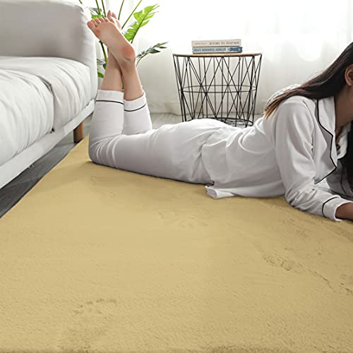 Image of Luxe Home Rabbit Fur Soild CarpetSuper Soft, Anti-Slip, Washable, Rectangle, for Livingroom Rug, in Bedroom Rug (Gold, 4x6 Feet)