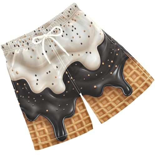 Pigsaly Boys' Swim Board Shorts Glaze Gold Sprinkles Black White Ice Cream Boy's Swim Trunks Kids Swimwear M