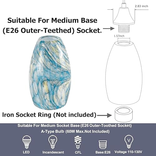 Image of GO&SO Ink-blue Glass Lamp Shade Set of 2,7.8 inch H x 4 inch D,Oval Pendant Light | 1.57 inch Fitter E26 Base,Hand-Blown Art Fixtures,Chandelier Shades for Kitchen Island,Hanging Light Shades