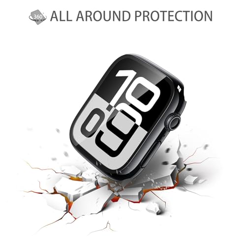 Image of VEMIGON Tempered Glass Case Compatible for Apple Watch Series 11 / Series 10 42mm, Hard PC Screen Protector Overall Protection Ultra-Thin Lightweight Scratch-Resistant Cover for iWatch, Jet Black