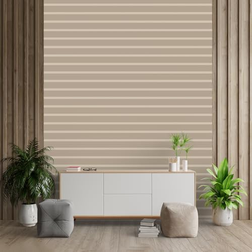 Image of DWELLSINDIA Light & Dark Beige Horizontal Striped Wallpaper for Wall Decor | Self Adhesive Peel & Stick, Thick Textured Premium Paper | Scratch Resistant Laminated | Bedroom & Living Room | 41x244 cm