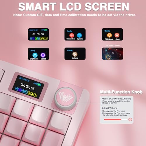 Image of AULA S98 Pro Wireless Mechanical Keyboard with Screen & Knob,2.4GHz /USB-C /BT5.0 Hot Swappable Pink Creamy Keyboard,Pre-lubed Linear Switches,Side Printed PBT Keycaps,RGB Backlit Gaming Keyboards