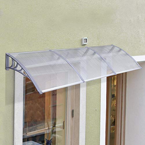 Mcombo 38 Inch X 116 Inch Window Awning Outdoor Polycarbonate Door Shade Patio Cover Canopy, 6055-4012 (Clear Board + Grey Bracket) #TOP1
