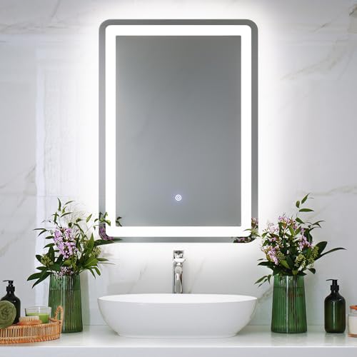 ledscom.de Espejo LED BALI con iluminación, 50 cm x 70 cm, 1695 lm, blanco