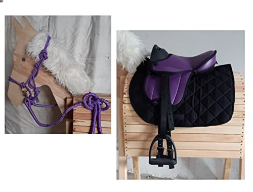 HKM Shettysattel Set BEGINNNER inkl. Halfter & Zügel - idealer Holzpferd Sattel (Lila)