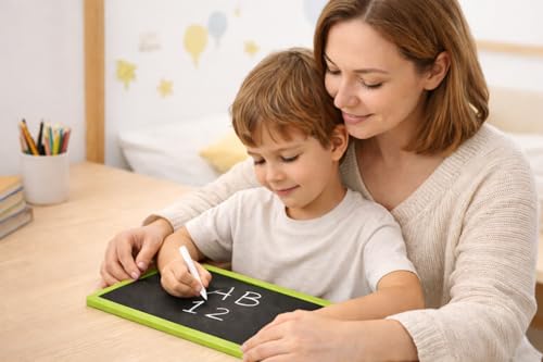 Image of YAJNAS Double Sided Blackboard Slate Chalkboard Slate | Pre-Writing Toys for Kids, 12x10 Inch (30x25 cm), Learning Board with Colourful Frame, Educational Writing and Drawing Tool for Kids