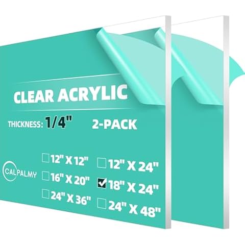 CALPALMY (2 Pack) 1/4" Thick Clear Acrylic Sheets - 18 x 24 Pre-Cut Plexiglass Sheets for Craft Projects, Signs, Display Cases, Sneeze Guard and More - Cut with Engraver, Power Saw or Hand Tools Cover