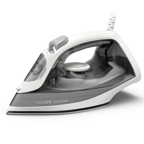 Philips 2000 Series Steam Iron - Up to 25g/min Continuous Steam. 2000W. 250ml Water Tank. Fast Wrinkle Removal. 4 Steam Settings. Ceramic Soleplate. Lightweight for Easy Ironing. Grey (DST2020/80)