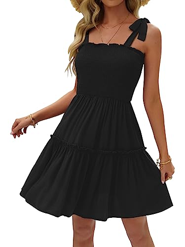 Image of Womens Summer Casual Dresses Spaghetti Strap Smocked Mini Dress