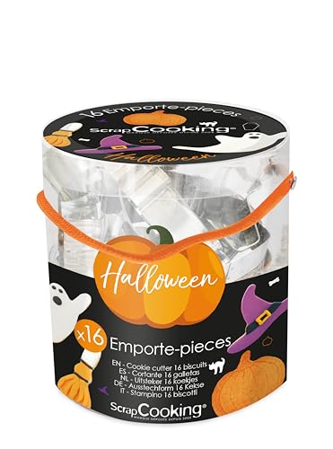 SCRAP COOKING 2026 ScrapCooking – Cubo de 16 moldes de Acero Halloween, Estaño, Blanco