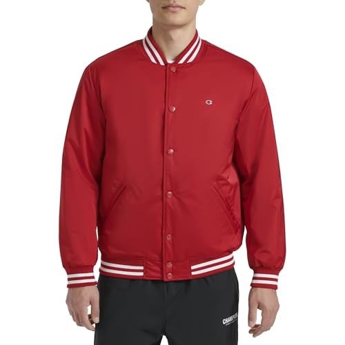 Image of Champion Men's Logo Striped-trim Varsity Jacket