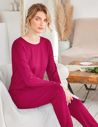 Image of Ekouaer 2 Pack Pajama Sets for Women,Long Sleeve Top Jogger Pant Loungewear | Winter Pyjama,Round Neck Sleepwear,Side Pocket Warm Pjs,4 Pieces Cozy Lounge Set,Elastic Waistband,Ankle Cuffs,Christmas Gift