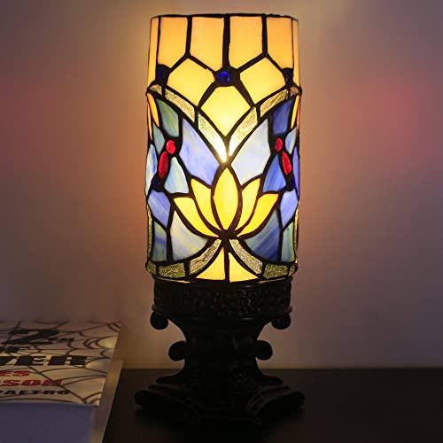 Rhlamps Small Tiffany Lamp Mini Stained Glass Table Lamp Wide 4 Tall 10 Inch Blue Lotus Style Candle Type Desk Lamp Decorate Bedroom #TOP5