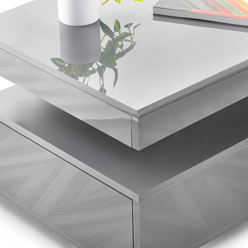 Blisswood High Gloss Coffee Table for Living Room, Rectangle Centre Table with 2 Drawer Storage, Modern Wooden Tea Table with LED RGB Lights for Home, Office & Living Room Furniture - Grey - Image 8