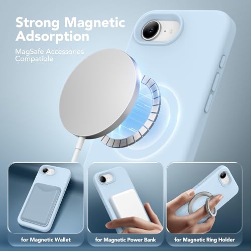 Image of Magnetic for iPhone 17e /iPhone 16e Case, Compatible with MagSafe, [Soft Anti-Scratch Microfiber Lining] Slim Silicone Shockproof Protective Phone Case for iPhone 17e /16e 6.1 inch, Light Blue