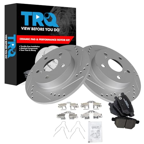 Image of TRQ Performance Rear Brake Pad and Rotor Set Ceramic Coated Drilled Slotted Rotors Compatible with 2011-2016 Scion tC