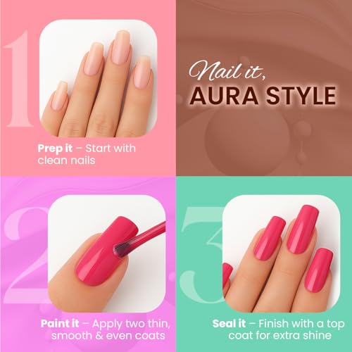Image of Glam21 Aura Nails Nail Lacquer |Long-Lasting, Quick-Dry, High-Shine Nail Enamel|Chip-Free Formula|Smooth Application & Vibrant Finish| 10ml Pack Of 3 (luxe Nude, Barely Brown & Pink Mirage)