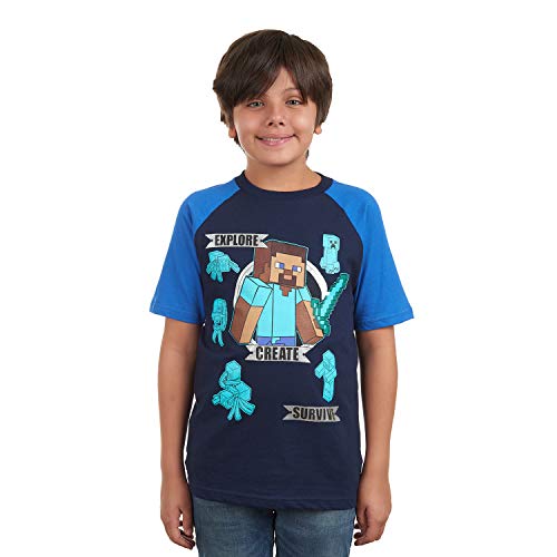 Minecraft Boys Explore, Create, Survive Raglan T-Shirt, Blue, 7