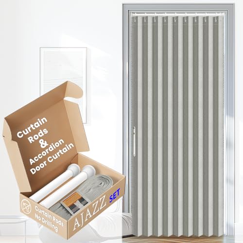 Image of AJAZZ Blackout Accordion Doors with Curtain Rods Adjustable 28-39 inch Long Interior Invisible Folding Door for Bedroom Living Room Doorway Curtain Sets (1 Pack, 43 W x 78 L, Grey)