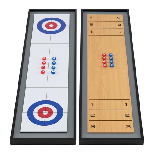COSTWAY 2 en 1 Jeu de Shuffleboard et Curling Portable avec 8 Palets Roulants, Jeu de Palets Double Face pour Adultes Enfants pour Fête Bar Salle de Jeux, 114x32 cm