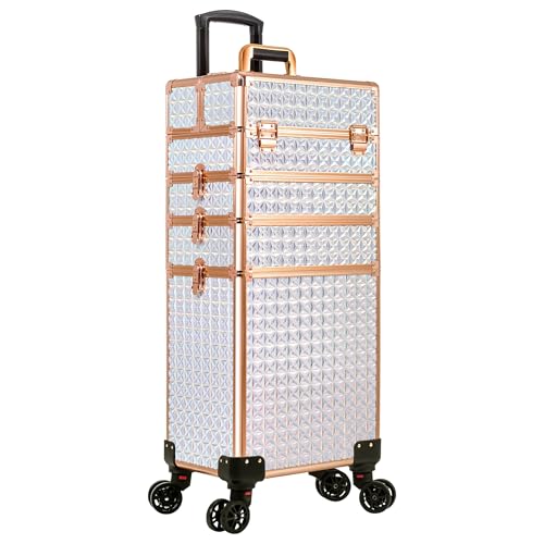 Arous Kosmetikkoffer Trolley, 5-in-1 Groß Kosmetik Trolley Schminkkoffer mit Rollen Friseurkoffer Alu Beauty Case Nagelkoffer Multikoffer, Weiß