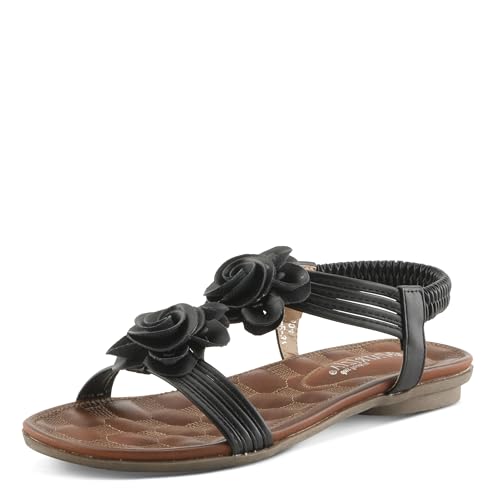 PATRIZIA Spring Step Nectarine Sandals for Womens - Ladies Sandals with Chic Flower Grabbing t-Straps - Casuals Womens Sandals with Stretch Back Strap