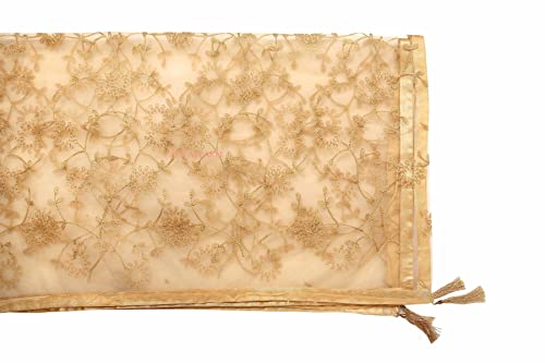 Image of ZEN APPAREL Women's Embroidered Net Dupatta with Lace Borders (Z-101) Premium Net Fabric Golden Aari Work