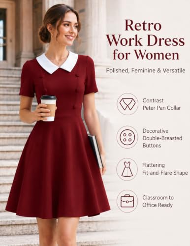 Image of Bbonlinedress 1950s Vintage Dress for Women Retro Rockabilly Peter Pan Collar Short Sleeve Cocktail Party A Line Dresses