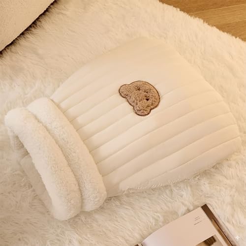 Bofular 猫ベッド 猫用寝袋 オープン型 冬 防寒 保温 ペットベッド 撥水 コットンファー 素材 日光干し 手洗い キャットハウス ホワイト S mwsd01bs