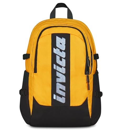 Invicta Zaino Ufficio Act Plus Fibra Ottica, Giallo, Doppio Scomparto Con Tasca Pc 14", Tasca Borraccia, Tasca Con Organizer, Cinghia Vita, Nastri Tor