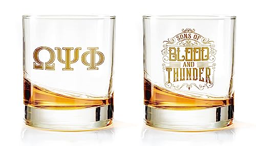 BBGreek Omega Psi Phi Paraphernalia - Official Vendor - Set of 2 Drinking Glasses - 11oz - Sons of Blood and Thunder by Bad Bananas - Used condition - US$26.30