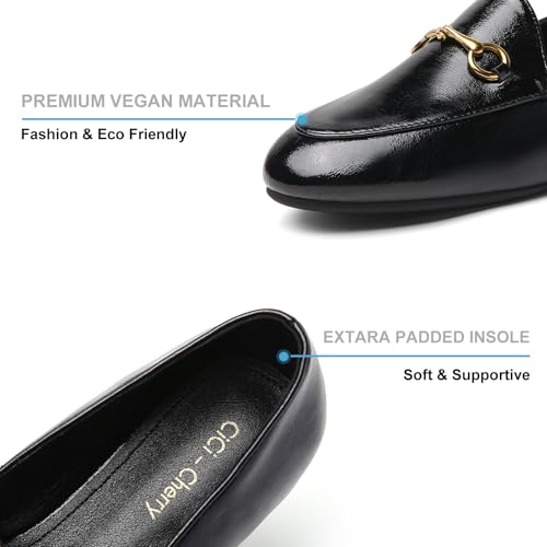 Image of Women's Classic Bit Loafers - Structured Faux Leather Business Work Flats, Comfortable Slip On Dress Shoes with Gold Metal Buckle (Updated True Size)