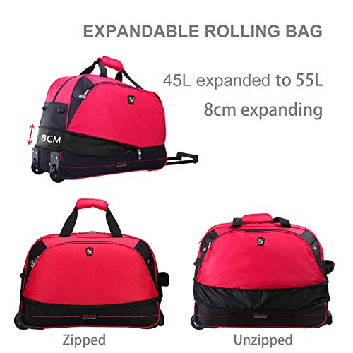 OIWAS Small Rolling Duffle Bag Carry On Luggage with Wheels Suitcase Travel Tote Men Women Short Term Trips Expandable 45L to 55L Red