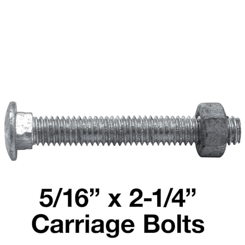 Image of Carriage Bolts 5 /16 inch-16 x 2-1 /4 inch w /Nuts Galvanized Bulk Carriage Bolt ~ Coarse Thread (25 Pieces)