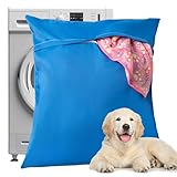 PAWFINITY Pet Laundry Bag for Guinea Pig Liner, Dog Bed, Fleece & Blanket - Washing Bag to Stop Hair Clogging Machine - Laundry Helper, 30'34', Blue