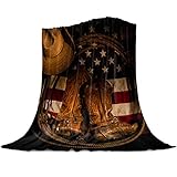 T&H XHome Flannel Fleece Microfiber Throw Blanket USA Western Blanket, Cowboy Hat with Boots Rope on