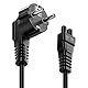 deleyCON 1,5m Netzkabel Stromkabel Schutzkontakt Stecker Typ F (CEE 7/4) 90° Gewinkelt auf IEC C5 Buchse 2,5 Ampere Kleeblattkupplung TV Monitor Bildschirm Laptop Notebook Netzteil - Schwarz