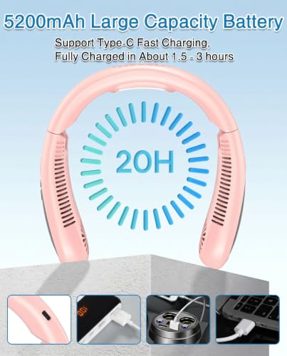 Image of Neck Air Conditioner, Portable Neck Fan with Cooling Plate 360Cooling Airflow, 5000mah Rechargeable USB Fan Hands Free Bladeless Wearable Foldable Mini Fan for Men Women Home Office Outdoor