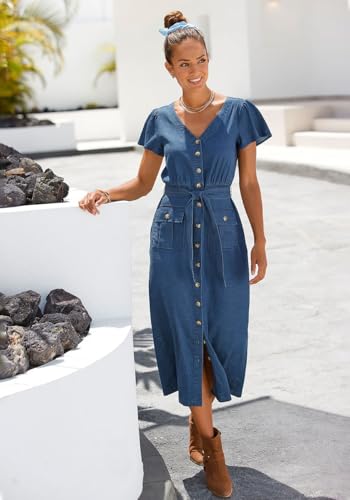 LASCANA Women's Button Front Dress Sundress Summer3