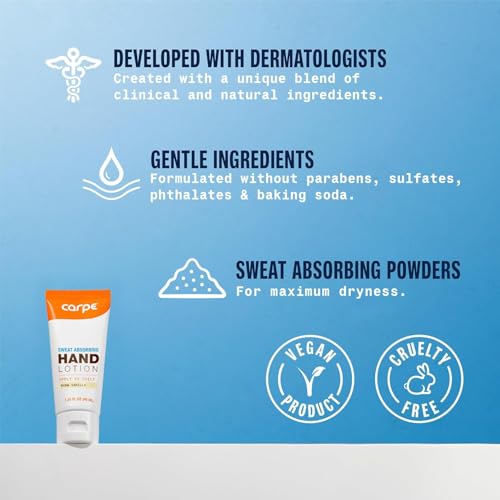 Image of Carpe Sweat Absorbing Hand Lotion (Pack of 2) A dermatologist-recommended smooth lotion that helps stop hand sweat, great for hyperhidrosis or excessive sweat (Warm Vanilla)