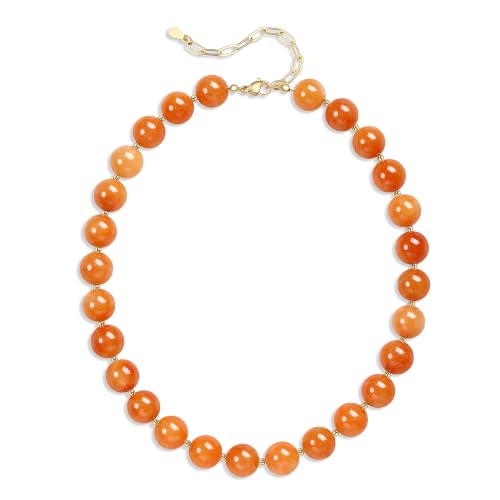 Image of GINAZL Natural Stone Beaded Choker Necklace for Women, Chunky Multicolor Gemstone Handmade Necklace, Boho 12MM Bead Summer Beach Jewelry Gifts for Women