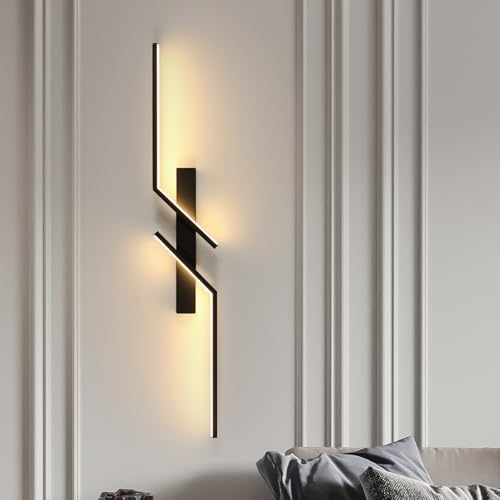 Goeco Applique da Parete Interno, 81.5 CM 19W Lampada da Parete Lungo Moderne in Acrilico a Luce Calda 3000K, Luce a Parete Nero 2 Tubi per Soggiorno Camera da Letto Scala Corridoio