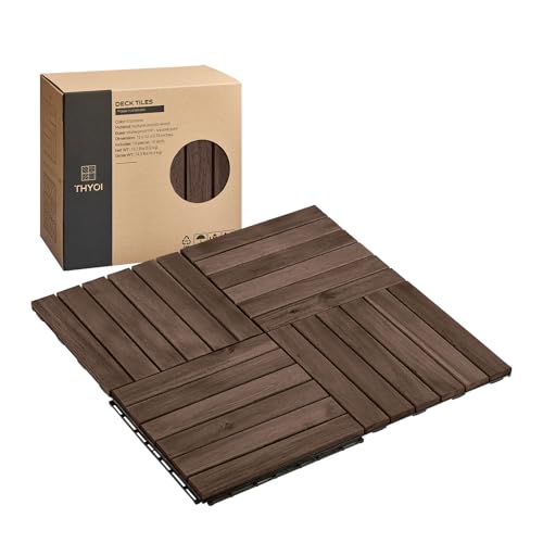 THYOI Premium Deck Tiles, 10 Pcs Patio Flooring -Espresso- Striped Pattern