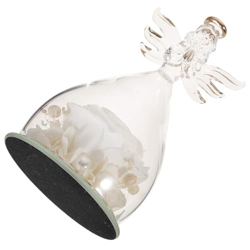 Fleurs éternelles blanches sous cloche et ange, le cadeau de Saint-Valentin idéal - 2