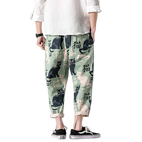 PRIJOUHE Men's Casual Capri Pants Elastic Waist Wide Leg Loose Baggy Harem Pants Breathable Summer Beach Pant2