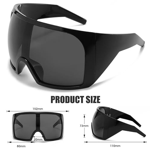 Oversized Sunglasses Womens/Men, Wrap Around Sunglasses for Curved Lens Shades, Futuristic glasses for Outdoor and Indoor Rave Glasses4