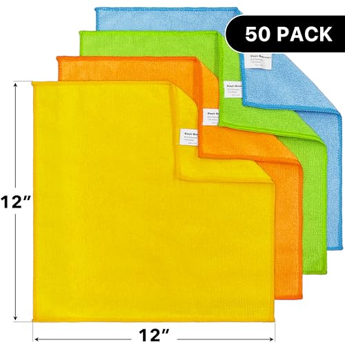 Simple Houseware Microfiber Cleaning Cloth 50 Pack, 12" x 12", 4 Colors